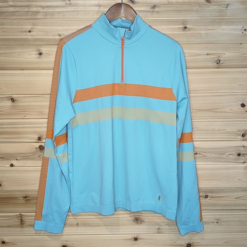 Women's Blue and Orange Quarter-Zip Top